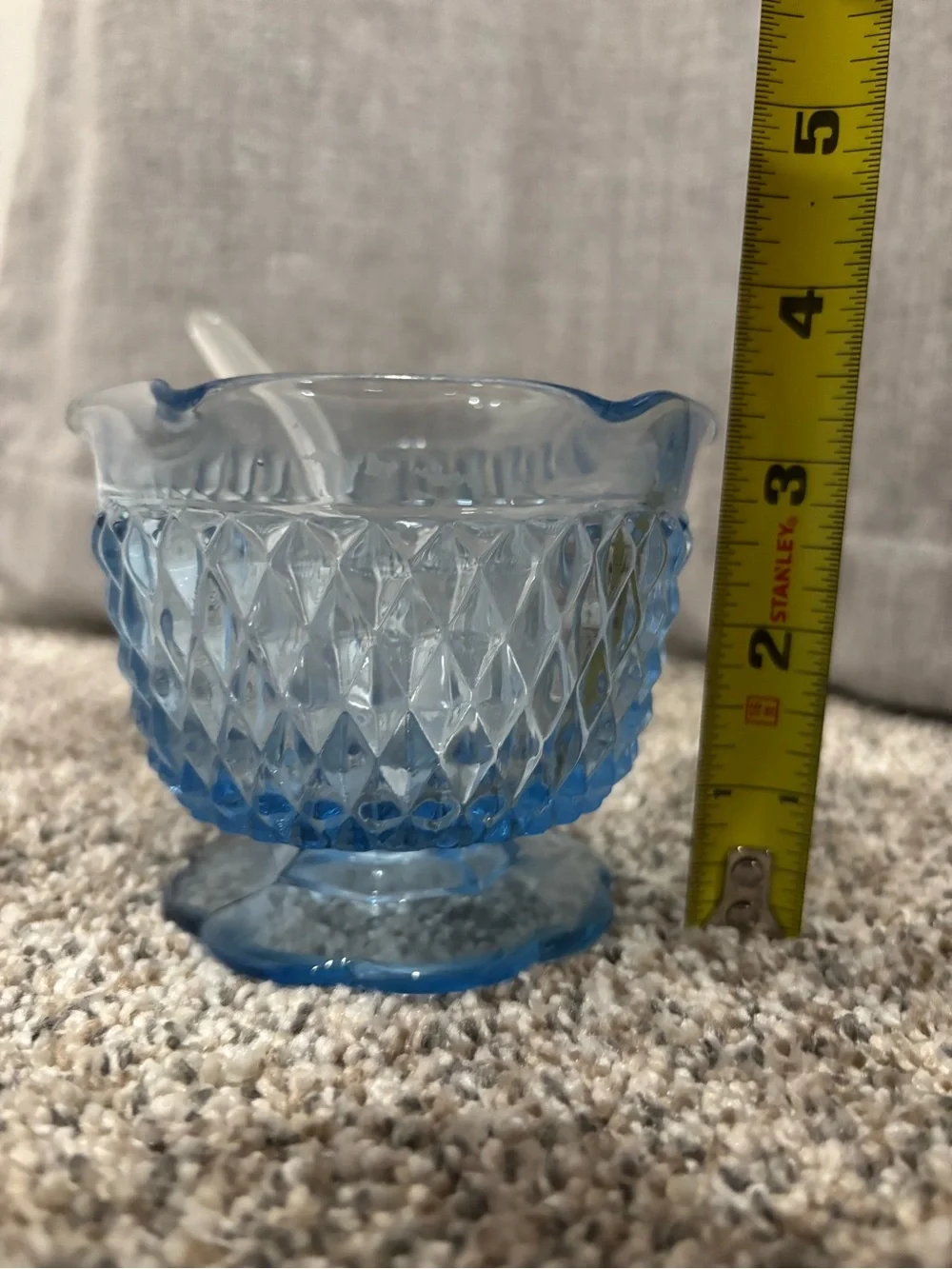 Vintage Indiana Glass Regal Blue Diamond Point Mayonnaise Bowl & Under plate Set